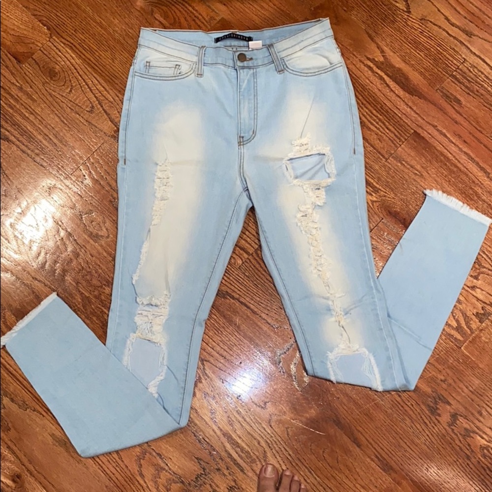 Fashion Nova Distressed Light Wash Skinny Jeans